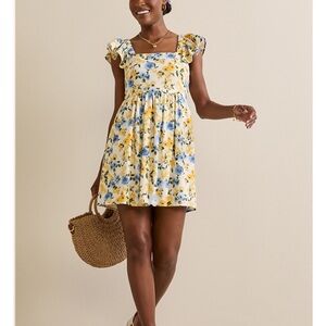❤️‍🔥BOGO FREE NWT Francesca’s lemon ruffle backless preppy mini dress floral XL